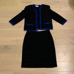 St John collection. Size 4. Two piece skirt set. Black and blue.